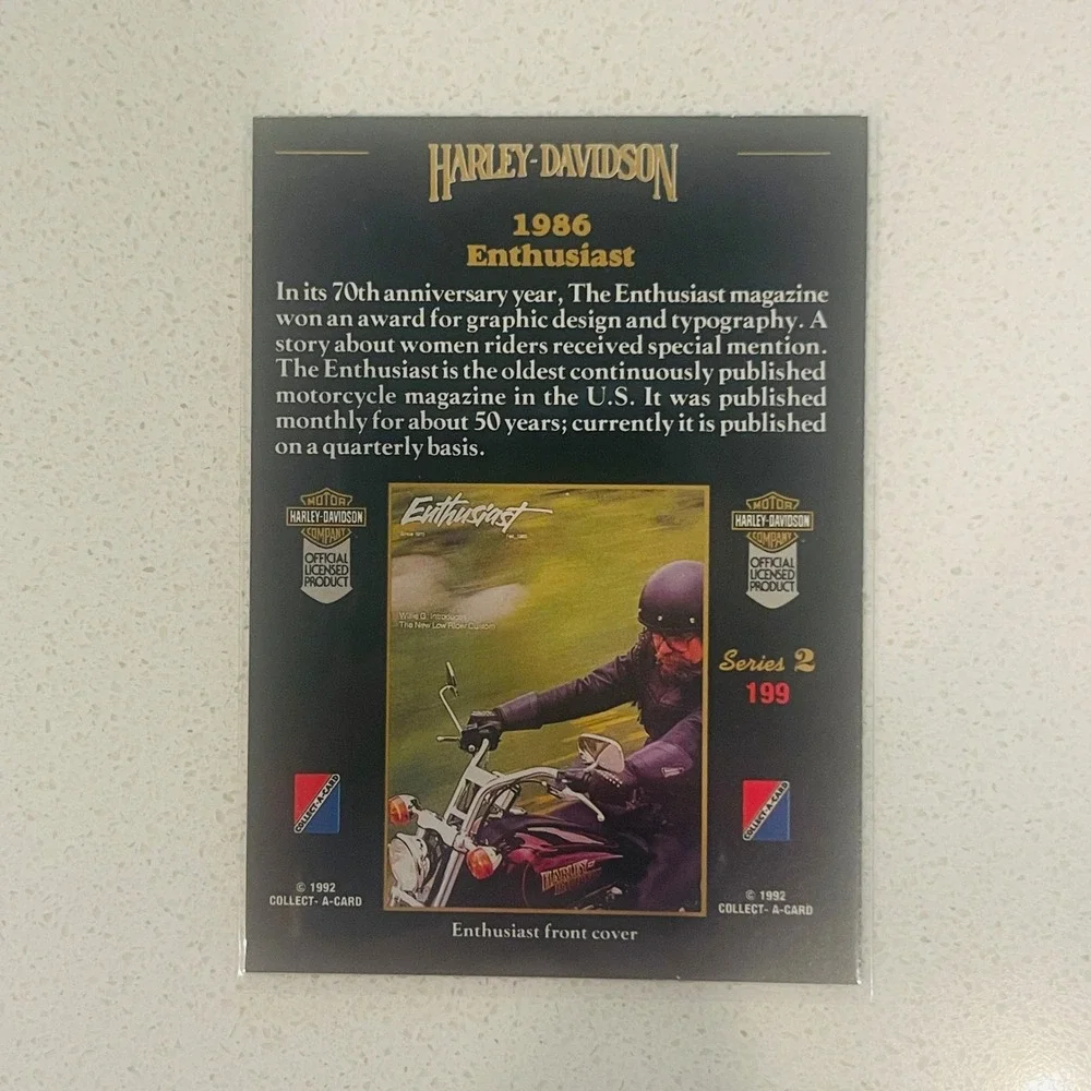 1992 Harley-Davidson Collect-A-Card Series 2 #199 1986 Enthusiast Trading Card